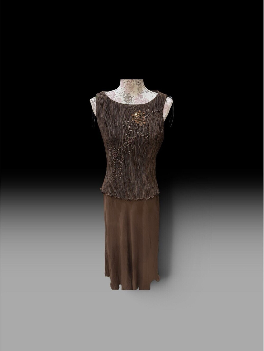 Vintage Brown Patra Lord & Taylor Sleeveless Evening Gown With Embroidery Size 8